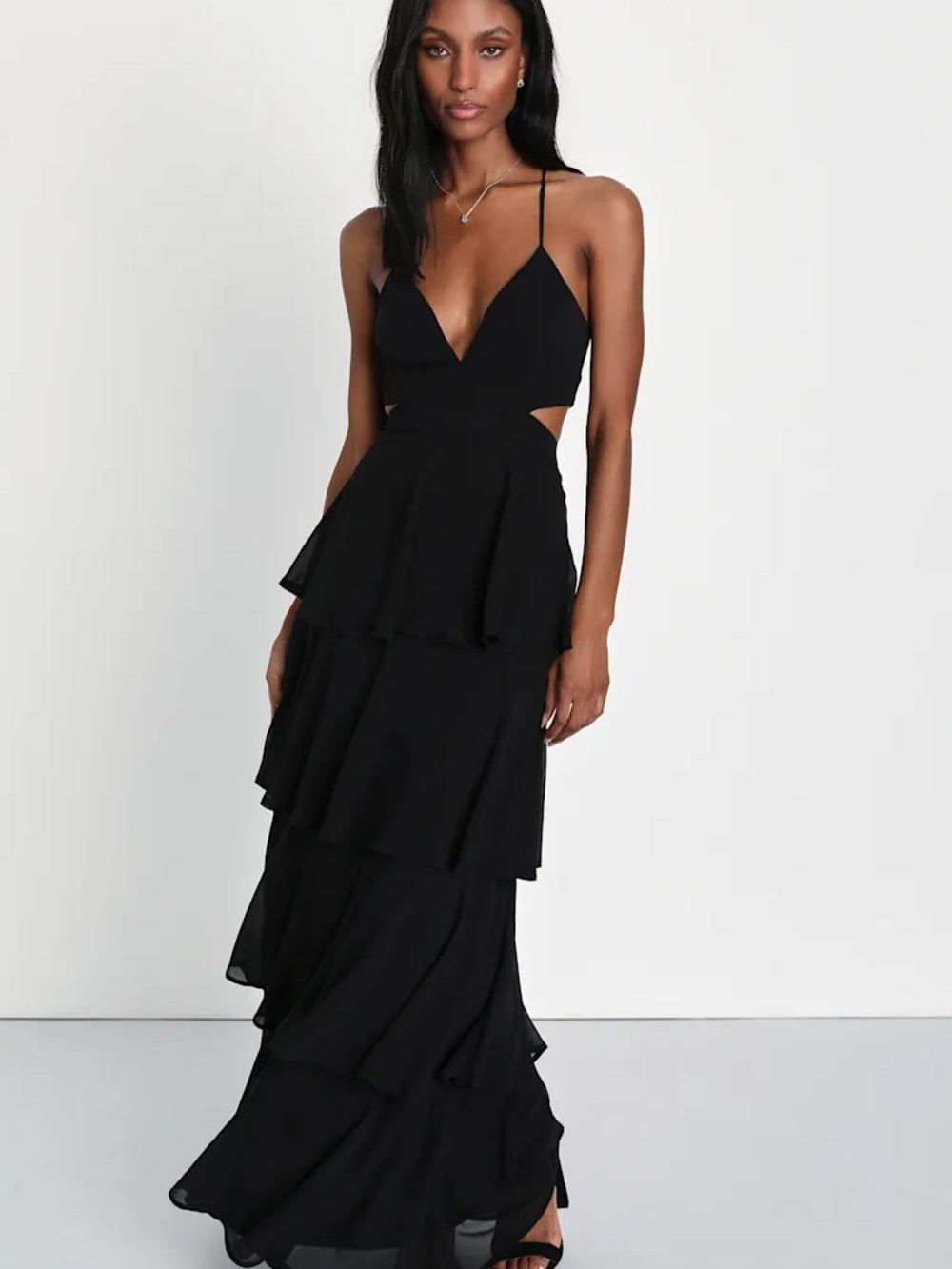 Lulu's Black Tiered Maxi Dress with Spaghetti Straps